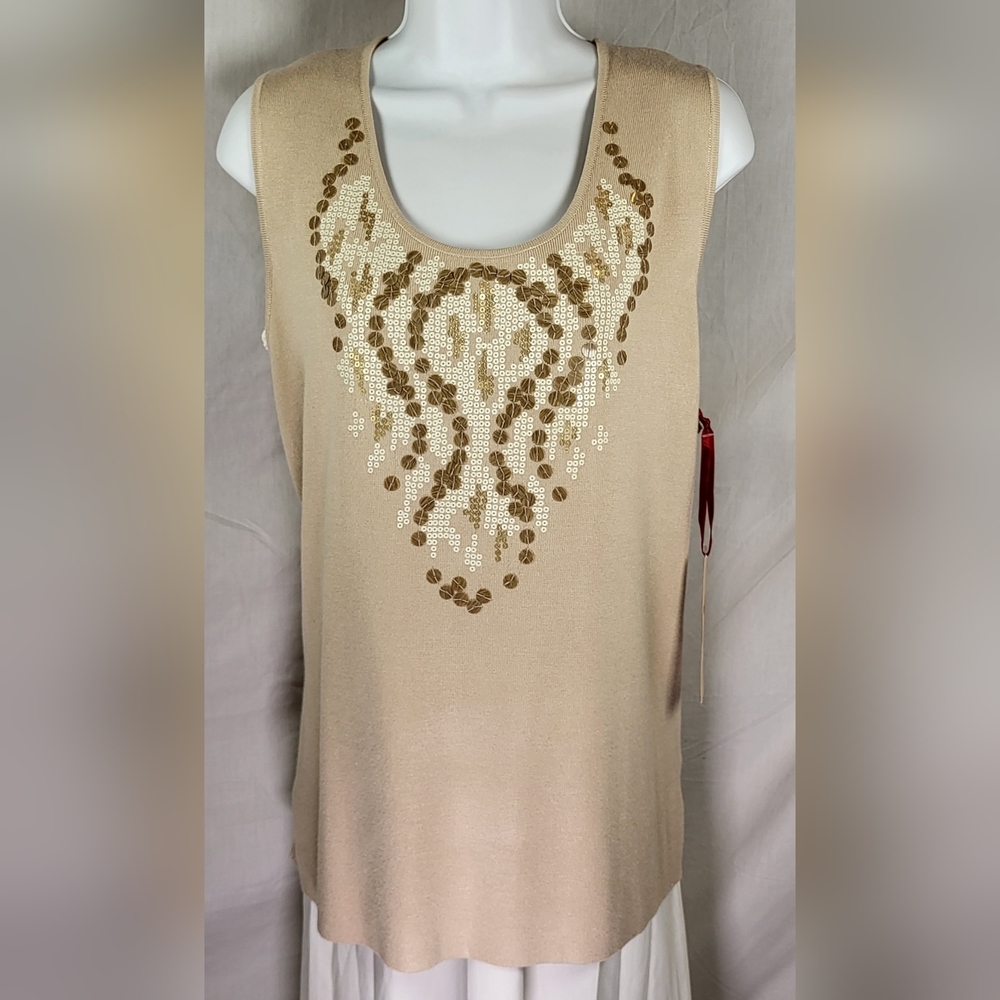 RUBY RD. Tan Sequin Soft Knit Tank Top - Size 1X or Size 16W
